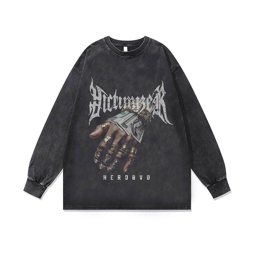 

Потертые толстовки большого размера с готическим принтом в стиле панк, уличная футболка унисекс, женская и мужская толстовка с капюшоном Y2k, винтажная одежда, хлопковый топ