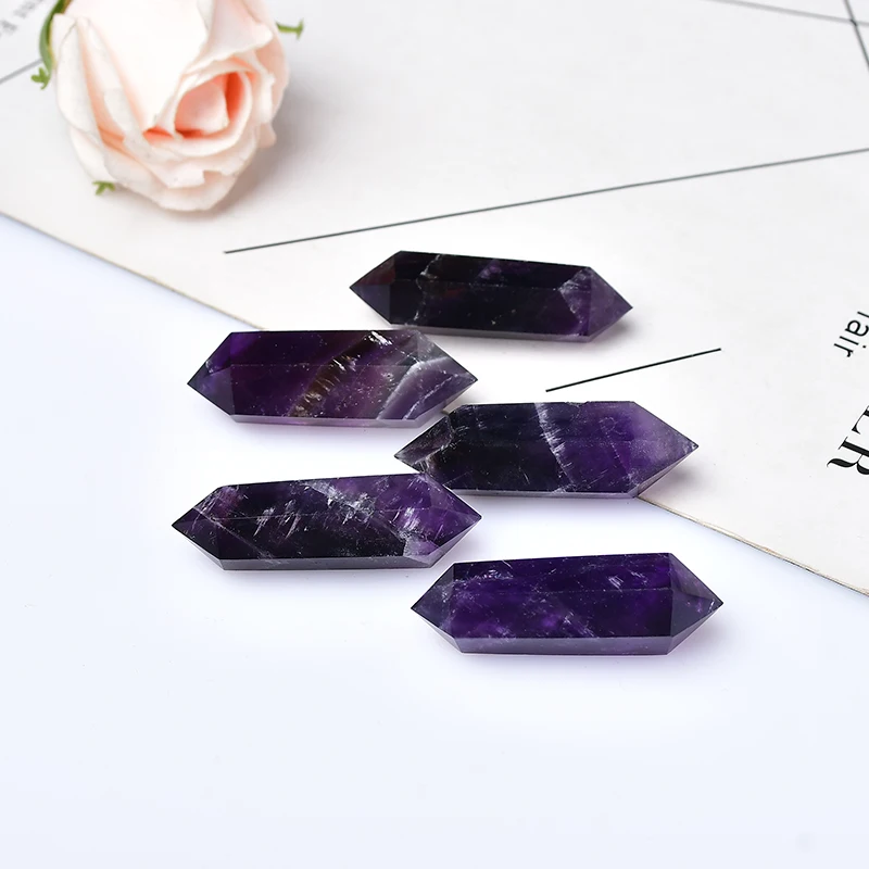 Natural Dreamy Amethyst Crystal Hexagonal Double Terminated Points Wand Meditation Reiki Healing Stone DIY Mineral Jewelry Gift