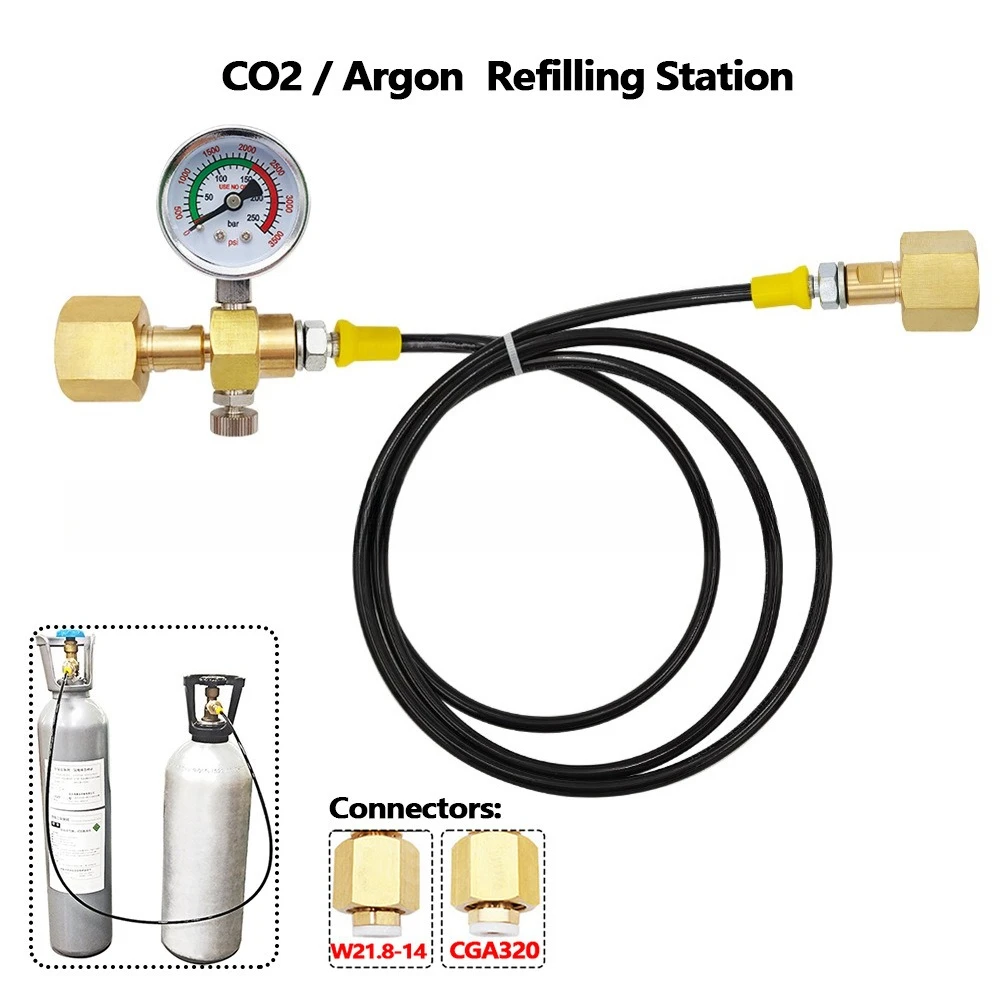 

CO2 Cylinder Transfer Adapter W21.8 to CGA320 – Large Tank to Large Tank Refill Hose / Fitting for Welding Gas