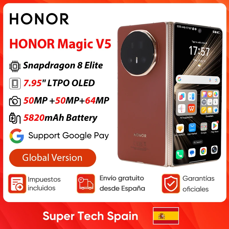 Honor Magic V5 Version mondiale Original 5g Smartphone double Hdr Oled affichage Snapdragon 8 Elite 5820Mah 7.95 \ 