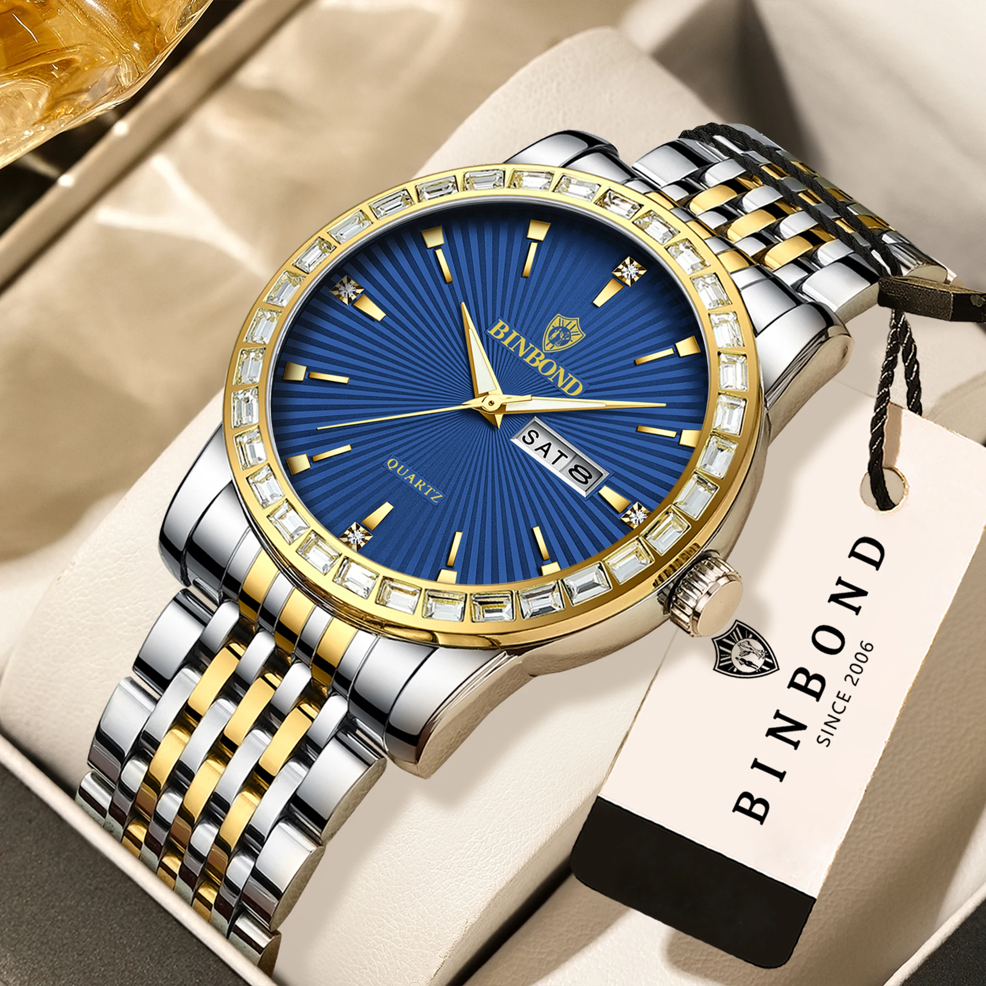 Relojes de cuarzo de lujo BINBOND para hombre, luminosos, impermeables, con fecha automática, indicador de día de la semana, reloj de hombre para negocios, deporte, moda, casual.