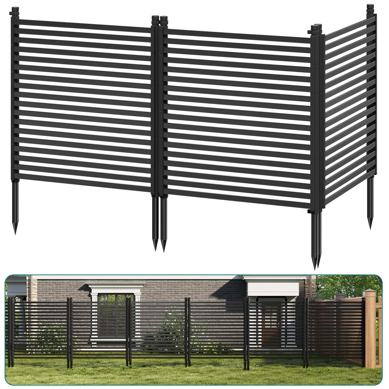 Paravent d'intimité 2 ou 3 panneaux sans creuser, clôture de jardin en métal antirouille pour patio et jardin, enclos décoratif pour piscine, barrière pour parterres de fleurs, enclos pour animaux de compagnie et climatiseur