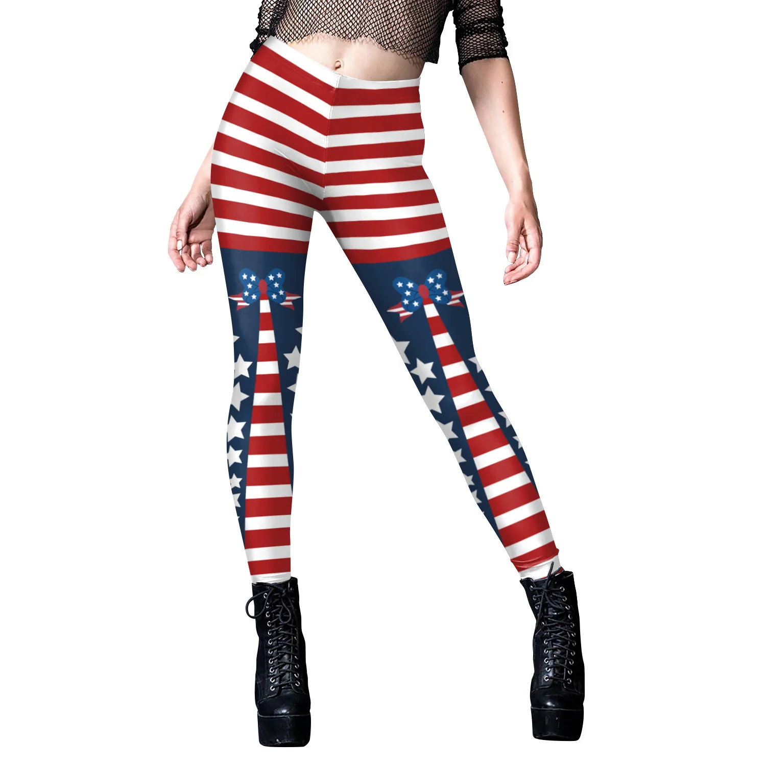 Women Leggings Fitness Legging High Waist Leggins，Independence Day American Flag Faded Color Print Girl  Push Up Elastic Pants