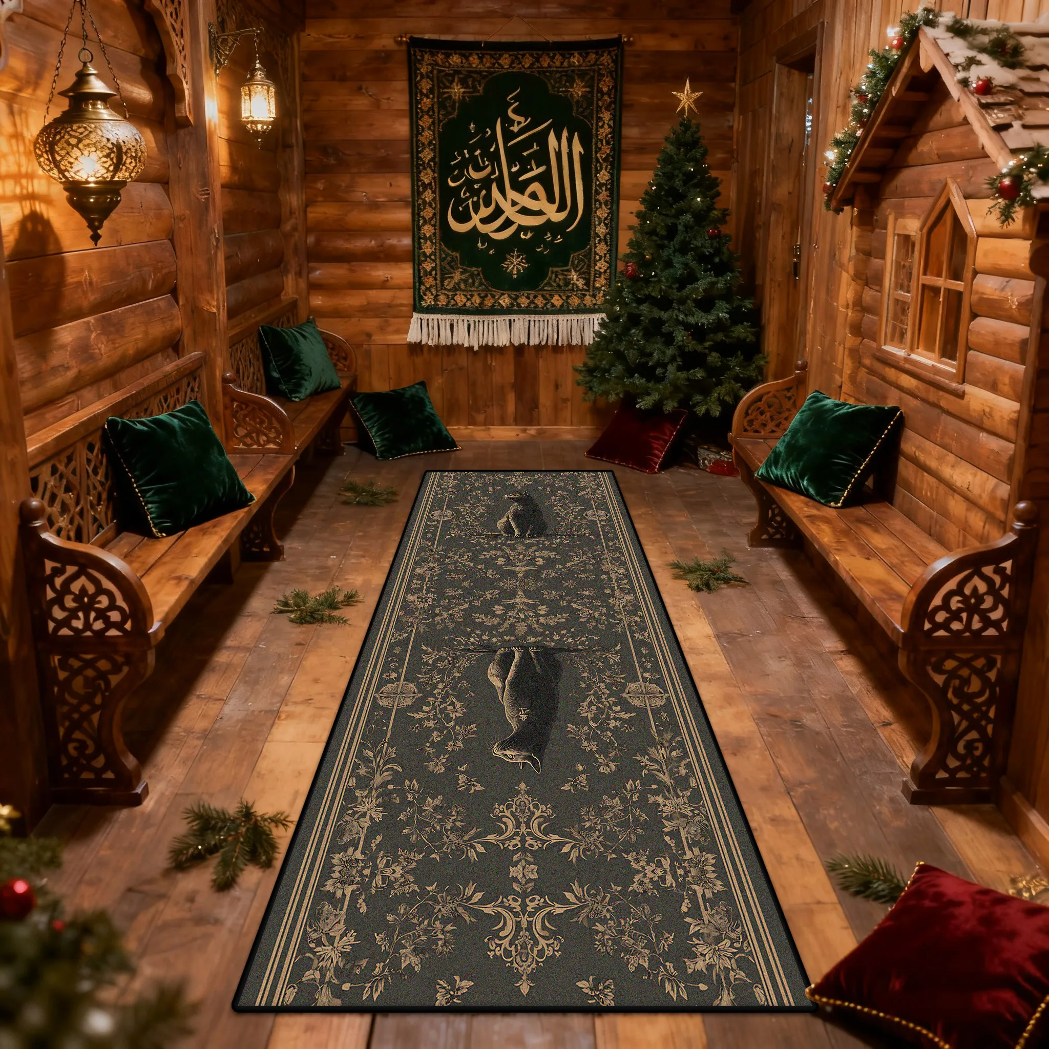 Bohemian Classical Style Runner Corridor Carpet Lounge Christmas Tree Decoration Aisle Long Rugs Retro Wooden House Washable Mat