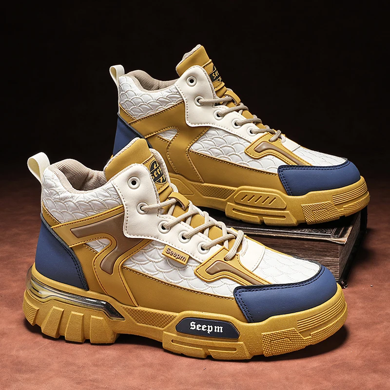 

Fashion and Comfortable High Top Men's Ankle Boots 2025 Autumn New Casual Shoes Solid Colour Outdoor Anti Slip Flat Man Footwear