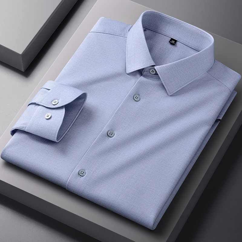 ModaL hight quality houndstooth elastic long sleeve shirts for men slim fit formal plain shirt office plaid business clothes