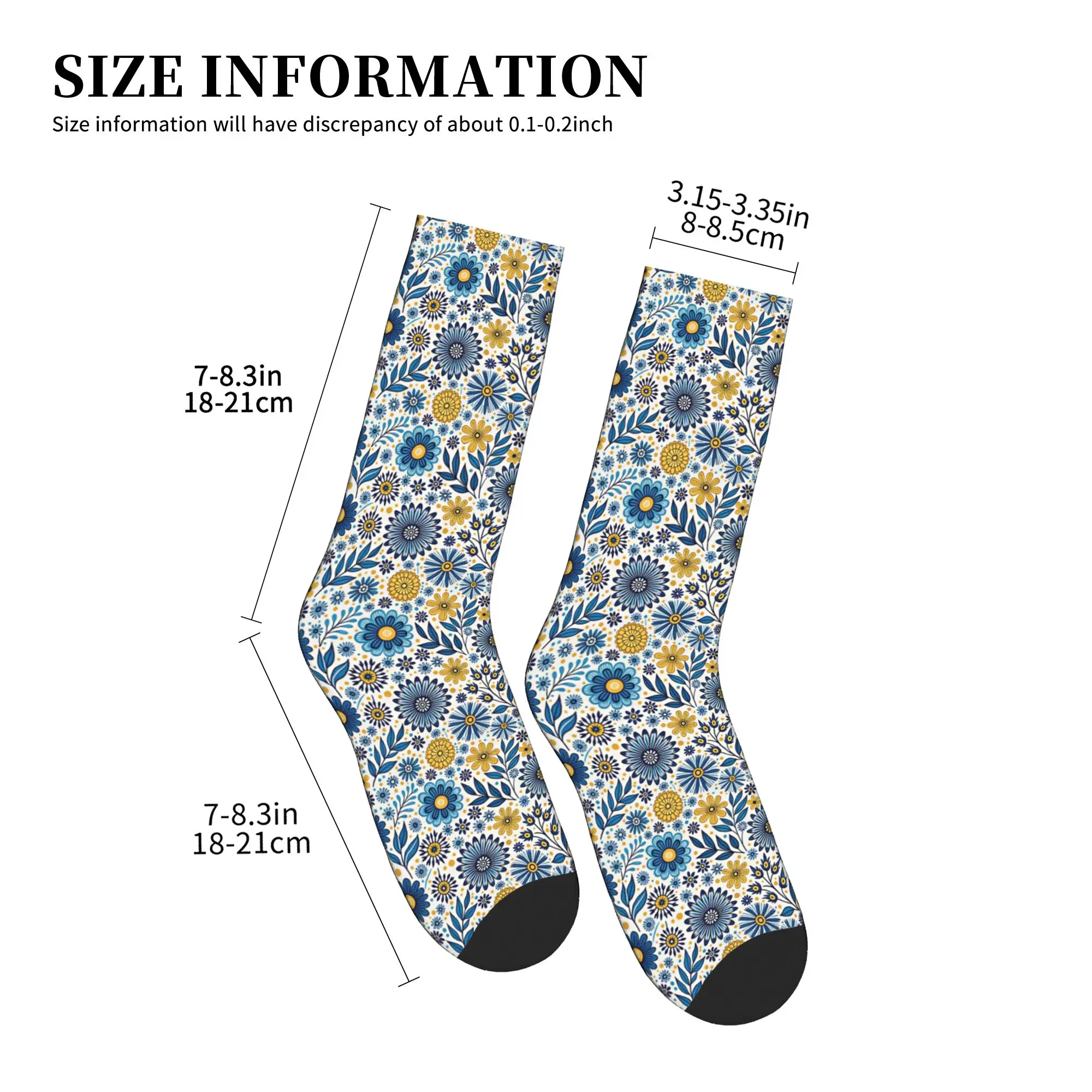 Kawaii Men's Folk Art Talavera Blue Yellow Daisy Floral  Dress Socks Unisex Breathbale Warm 3D Printed  Crew Socks view 4