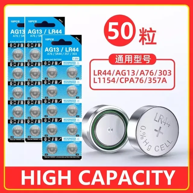 100-2PCS AG13 LR44 A76 Button Cell Coin Alkaline Battery 1.5V SR44SW 357 303 For Watches Toys No Mercury Lithium Battery Pack