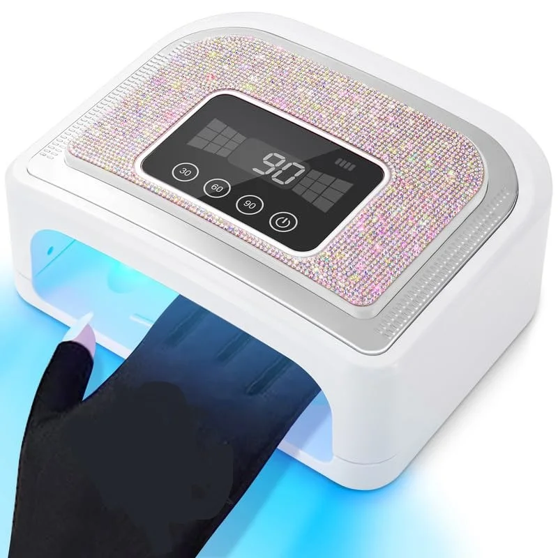 120W Rechargeable LED Gel Nail Lamp UV Light Acrylic Polish with Sparkling Colorful Nail Rhinestones and Diamond Lamp