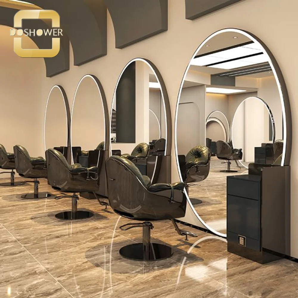 

Barber Shop Mirror Cabinet Integrated Hair Salon with Wall Beauty & Hair Salon LED Mirror for Styling Hair Salon Furniture