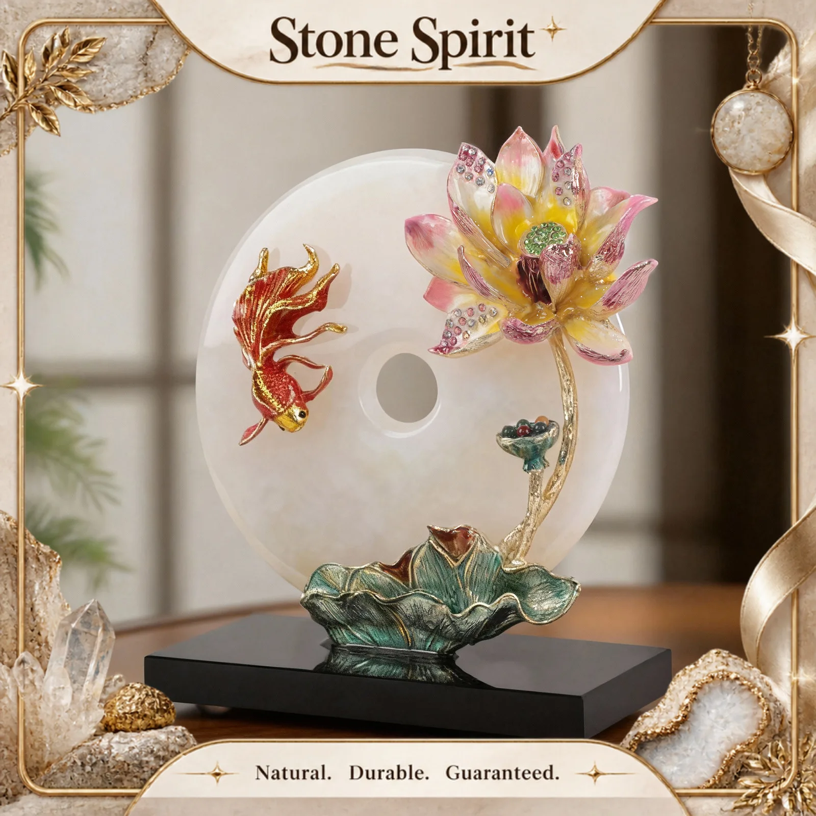 Cloisonné Lotus Flower Peace Knot Ornament, Living Room TV Cabinet, New Home Moving Gift, Home Jade Alloy Decorative Item