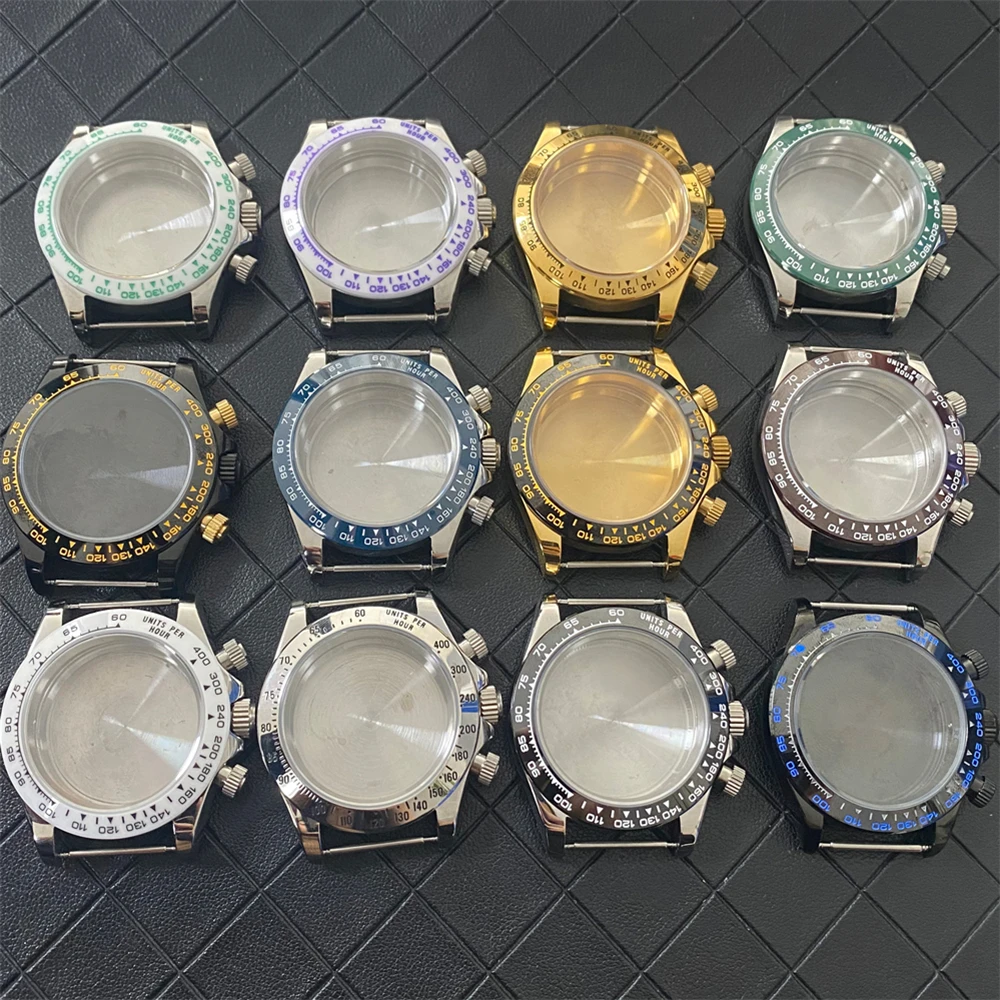 New Steel/Gold/Black Watch Case for VK63 Movement, Full Sand Strap 316L Stainless Steel Sapphire Glass for VK63 Quartz Case 39mm