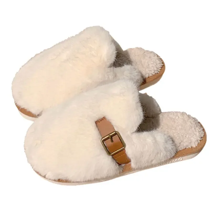 Stylish Simple Casual Flat-bottomed Bag Head Fluffy Shoes Student Version Indoor Home Fleece Thermal Cotton Slippers Women