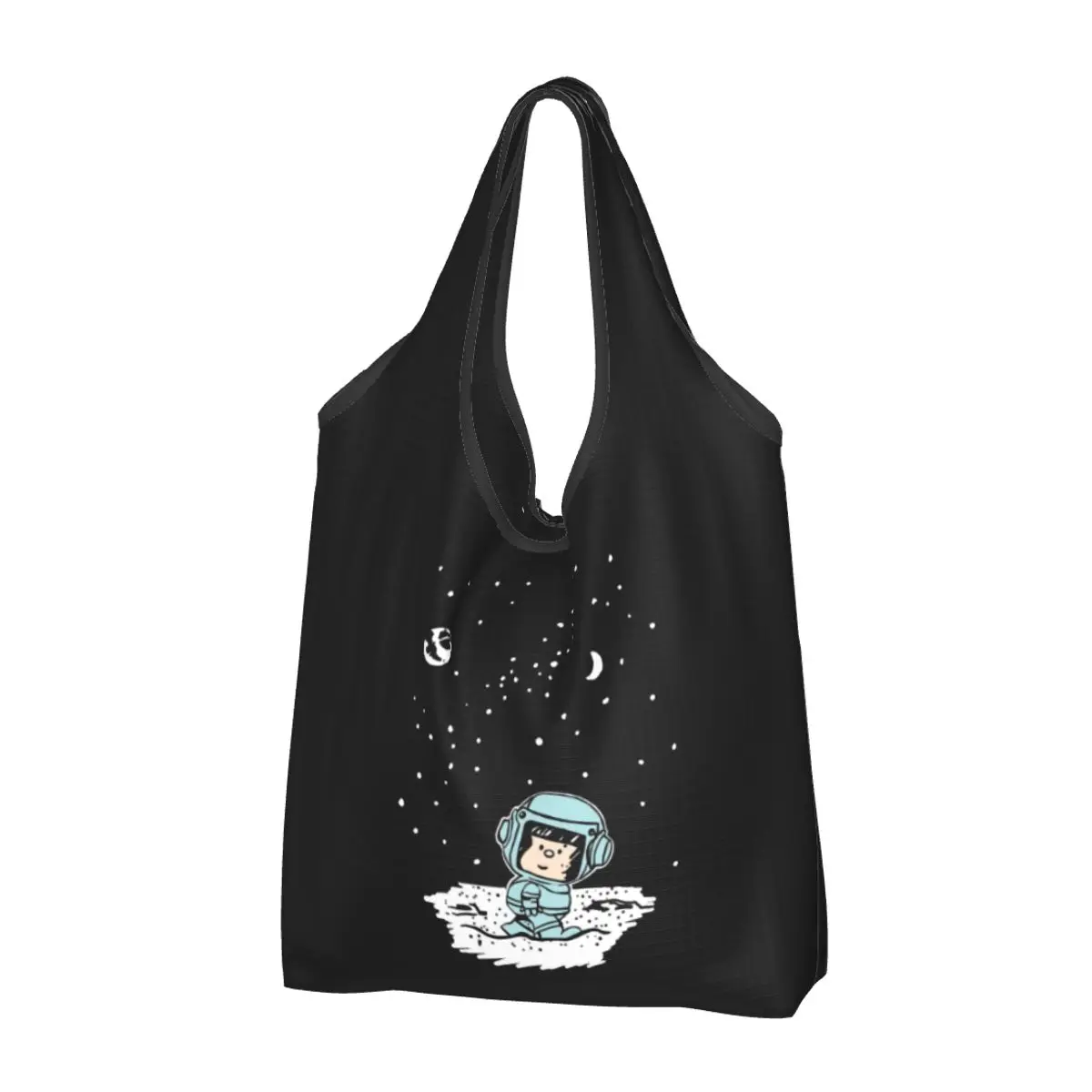 Custom Reusable Mafalda In Space Shopping Bag Women Tote Bag Portable Quino Comic Cartoon Groceries Shopper Bags