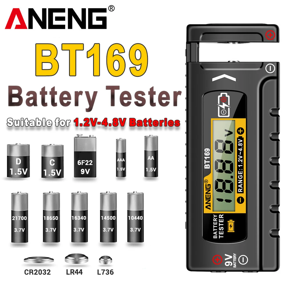 ANENG BT169 Battery Tester Digital Display Screen MultipleMeasurements No power required Portable ABS Plastic Tester Tools