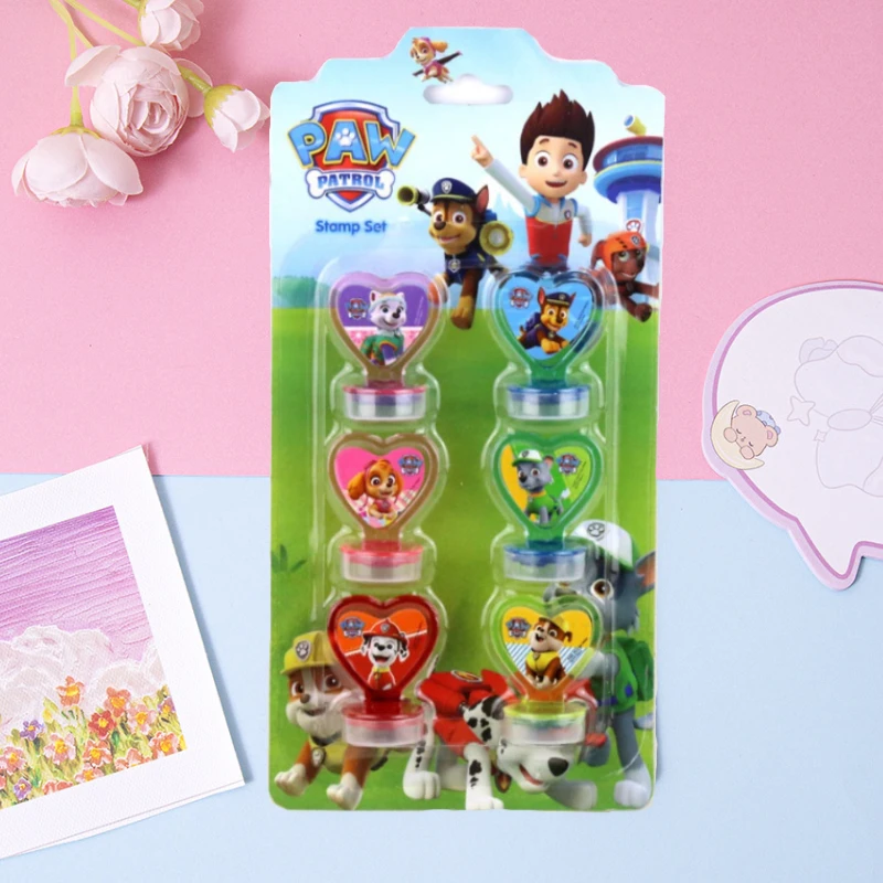 6PCS PAW Patrol Action Figure Cartoon Stamping Children's Toys Stamps Kawaii Marshall Anime Figures Students Learning Supplies