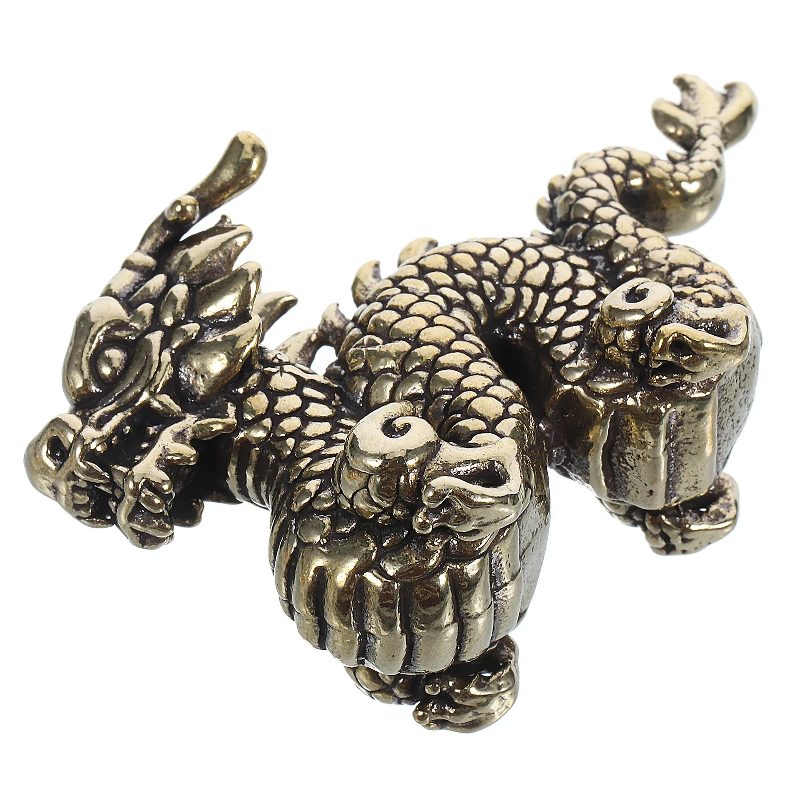 Brass Solid Dragon Ornament Stable Desktop Decor Chinese Fengshui Dragon Sculpture Wealth Enhancer Chinese Zodiac Decor