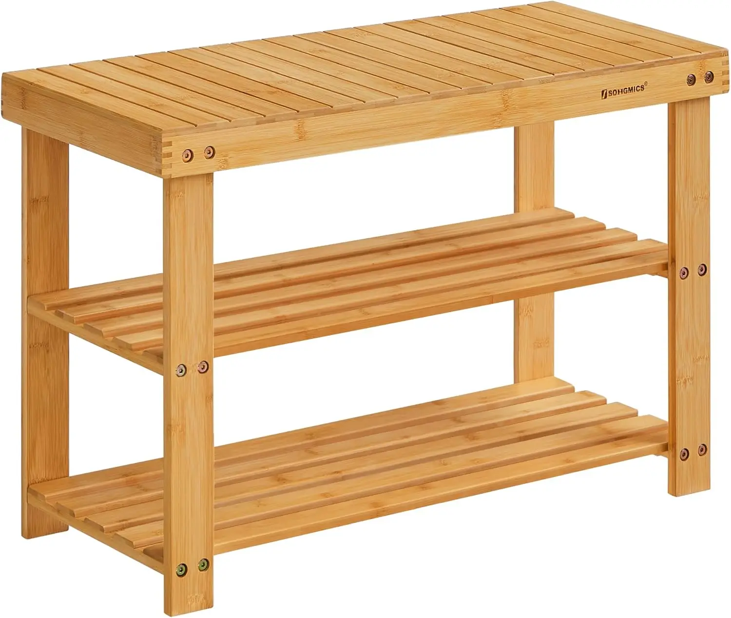 

SONGMICS Shoe Rack Bench, 3-Tier Bamboo Shoe Storage Organizer, 11.3 x 27.6 x 17.8 Inches, Natural ULBS04N