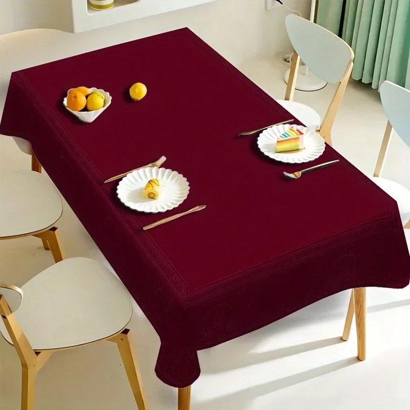 One piece of wine red solid-colored high-end tablecloth, rectangular, made of durable polyester fabricxzj