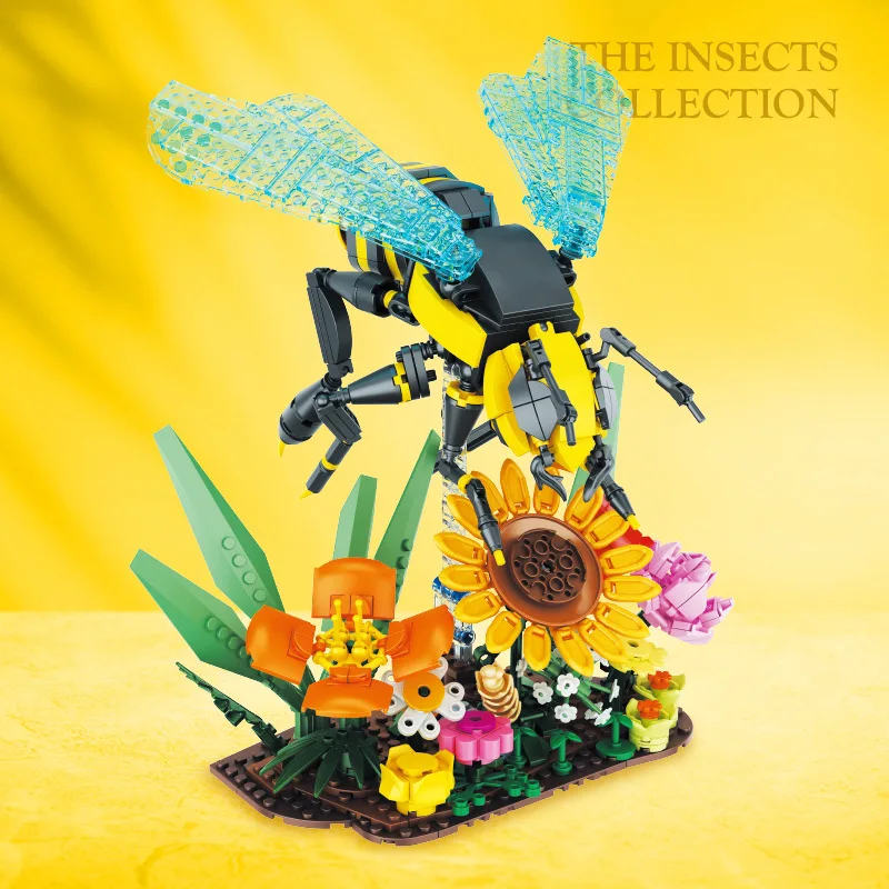 

Toy 66107 Insect Flower Building Block Desktop Decoration DIY Assembly Puzzle Bee Honey Gathering Model