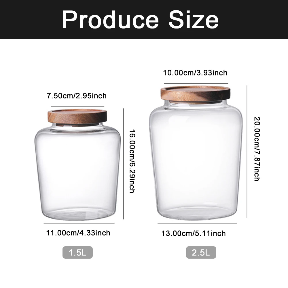 Kitchen Storage Bottles Jar Glass Airtight Canister Grains Tea Coffee Beans Grains Candy Jars Wood Lid Containers Food Container