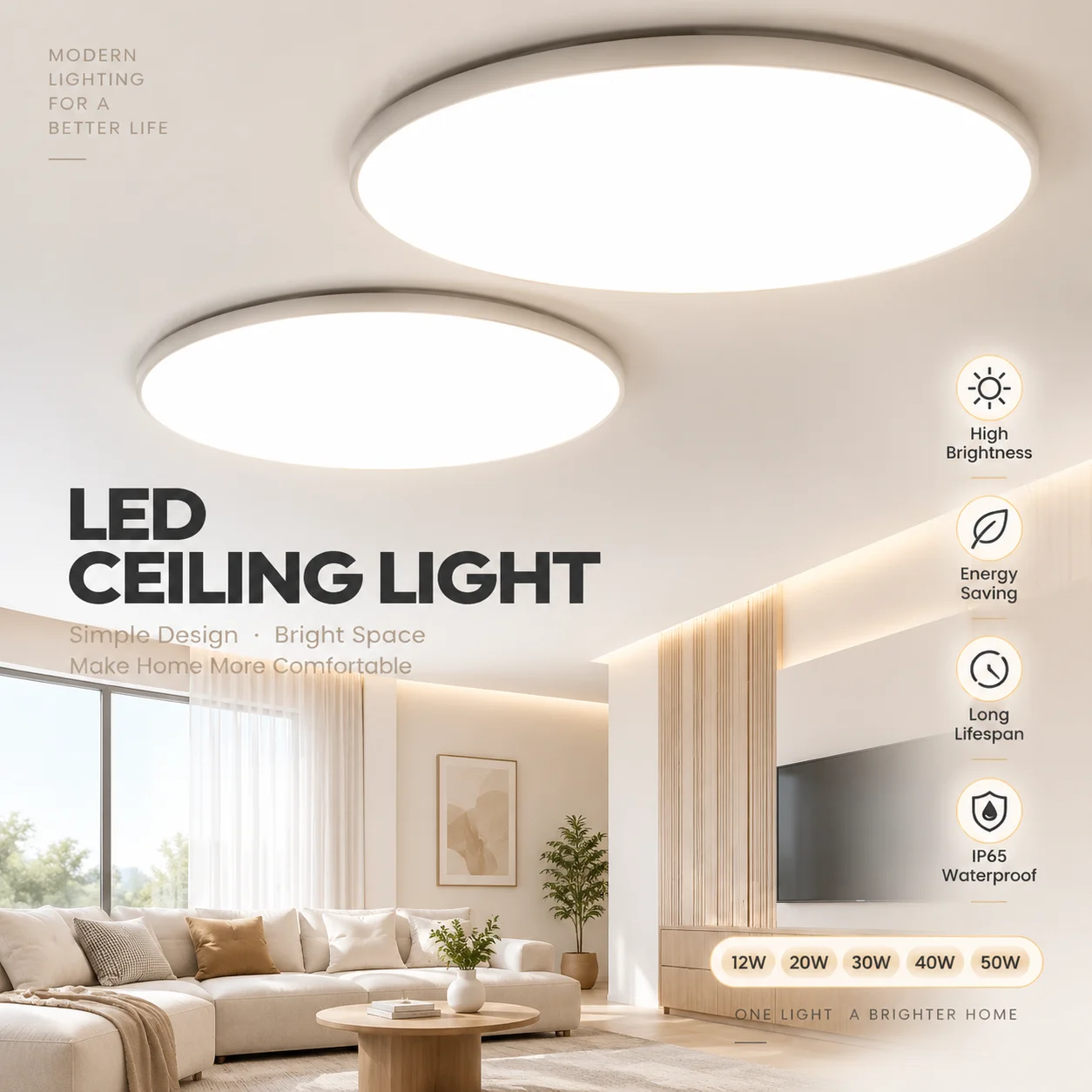 Led Ceiling Lamp 110-265V Waterproof Led Panel Light for Living Room Bedroom Indoor Lighting 20W 30W Round Ceiling Lights Decor