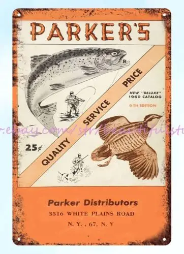 1960s Parker's Distributors hunting and fishing metal tin sign interior design