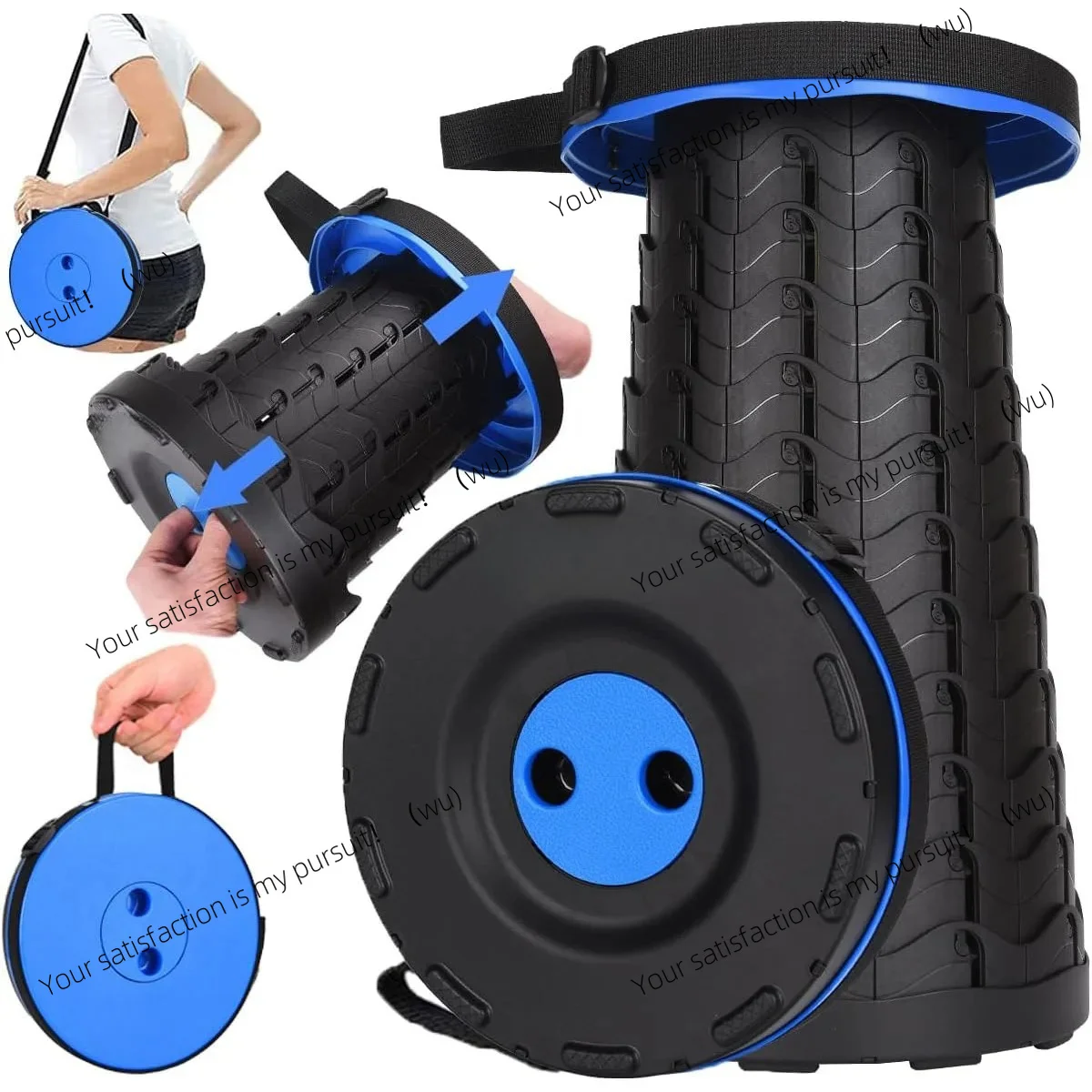 for Hiking, Camping, Outdoor Travel and Fishing - Adjustable Height and Lightweight New Portable Telescopic Folding Stool