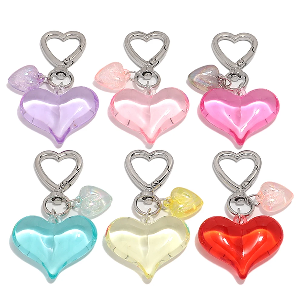 

1pcs Sweet Heart Resin Keychain for Women Girl Clear Colorful Love Acrylic Keyring Phone Bag Charms Fashion Accessories Gifts