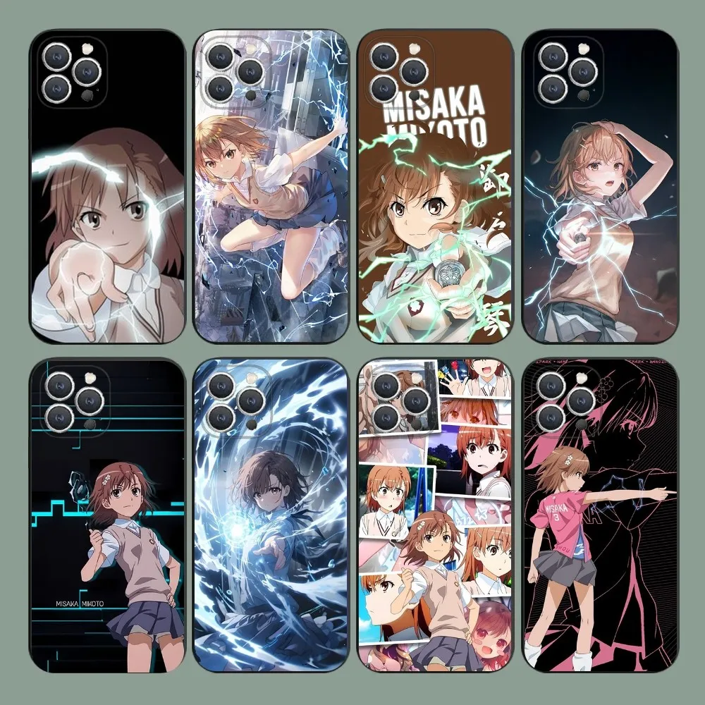 M-Misaka Mikoto Cute Anime Phone Case For iPhone 15,14,13,12,11,Plus,Pro Max,XS,X,XR,SE,Mini,8,7 Soft Silicone Black Cover