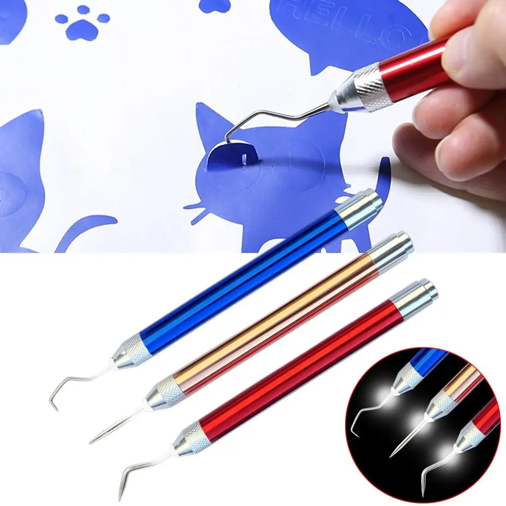 Aluminum Vinyl Weeding Pen With LED Light Iron-on Project Cutter LED Weeding Pen DIY Carving Tool Anti-Slip