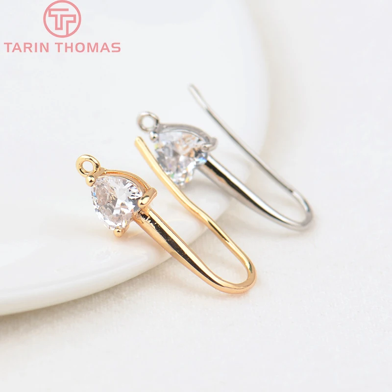 (2560)6PCS 22MM Heart 6.5MM 24K Gold Color Brass with Zircon Heart Earrings Hooks High Quality Results Of Jewelry Accessories