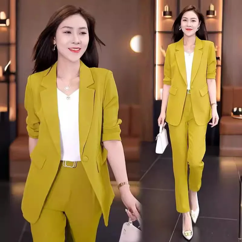2 pieces women sets 2026 new autumn slim blazer+pant solid color two piece professional sets women's clothing