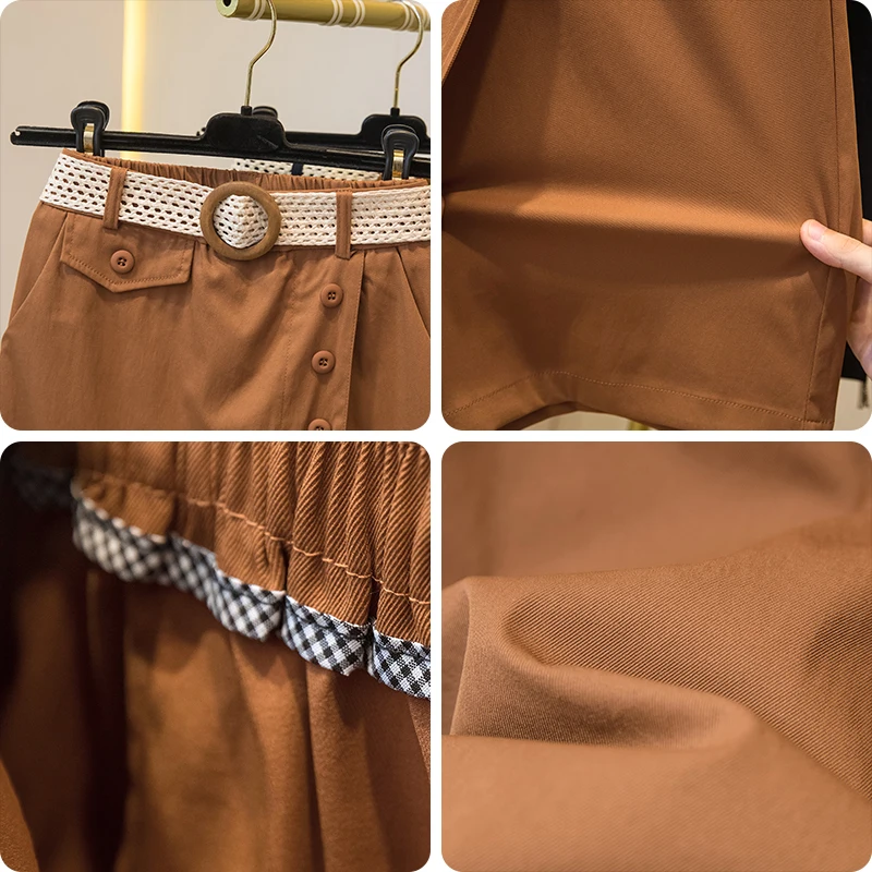 أوشحة أنيقة غير رسمية تقسمة فضفاضة التنانير النحيفة الكورية موضة مكتب سيدة ميدي فستان الصيف حجم كبير ملابس النساء