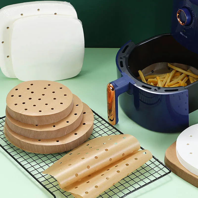 Almohadilla de vapor antiadherente para freidora de aire, papel interior para hornear, esterilla desechable para hornear a prueba de aceite, herramienta para hornear Airfryer de cocina, 100 Uds.