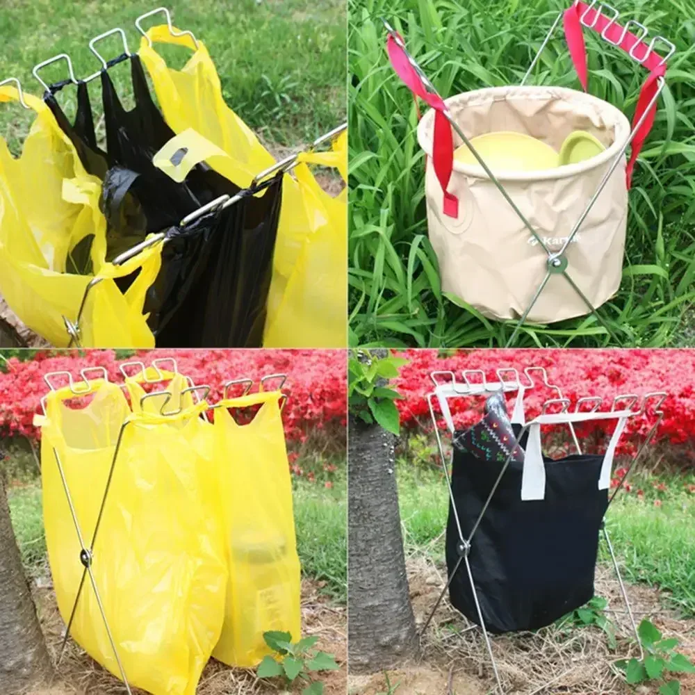 Foldable Camping Hanging Holder Portable Outdoor Trash Bag Stand Garbage Rack