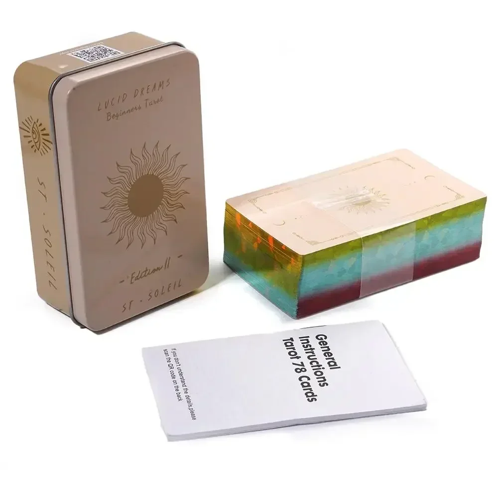 10,3*6 cm großes Lucid Dreams Tarot-Deck für Anfänger in einer Metallbox mit PDF-Anleitungsbuch und Wahrsagekarten