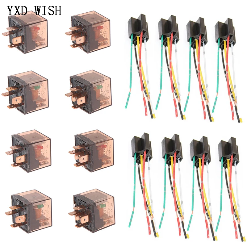 10pcs Waterproof Automotive Relay Socket DC 12V 24V 5Pin 80A 100A Car Relay SPDT Auto Relays Control Switch With Relay Socket