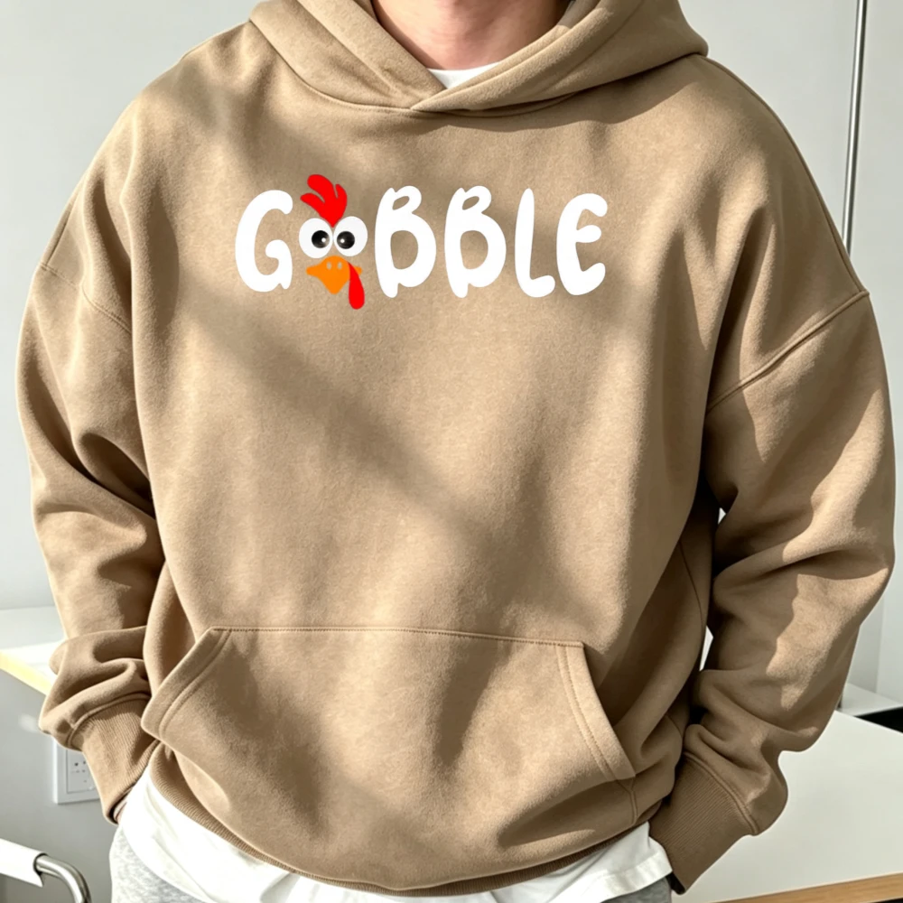 Funny Thanksgiving Holiday Gobbles Turkey Face Pullover Hoodie Long Sleeve Hooded Unisex Hoodie Men Women Heavyweight Gorpcore