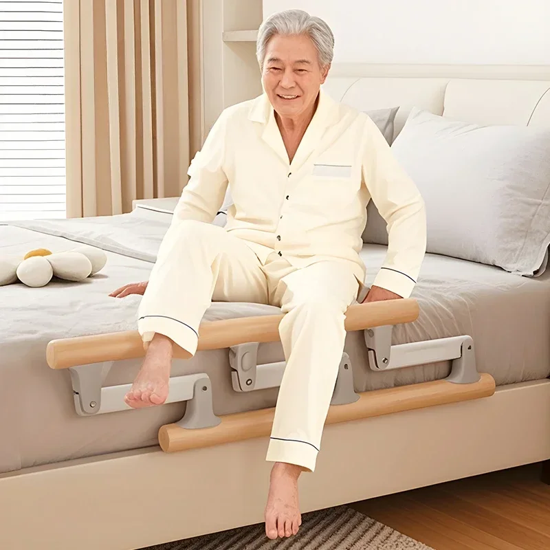 Solid Wood Wake Up Auxiliary Bed Railing Anti-fall Foldable Bedside Handrail, Safety Fence Guardrail Bed Assist Rail for Elderly