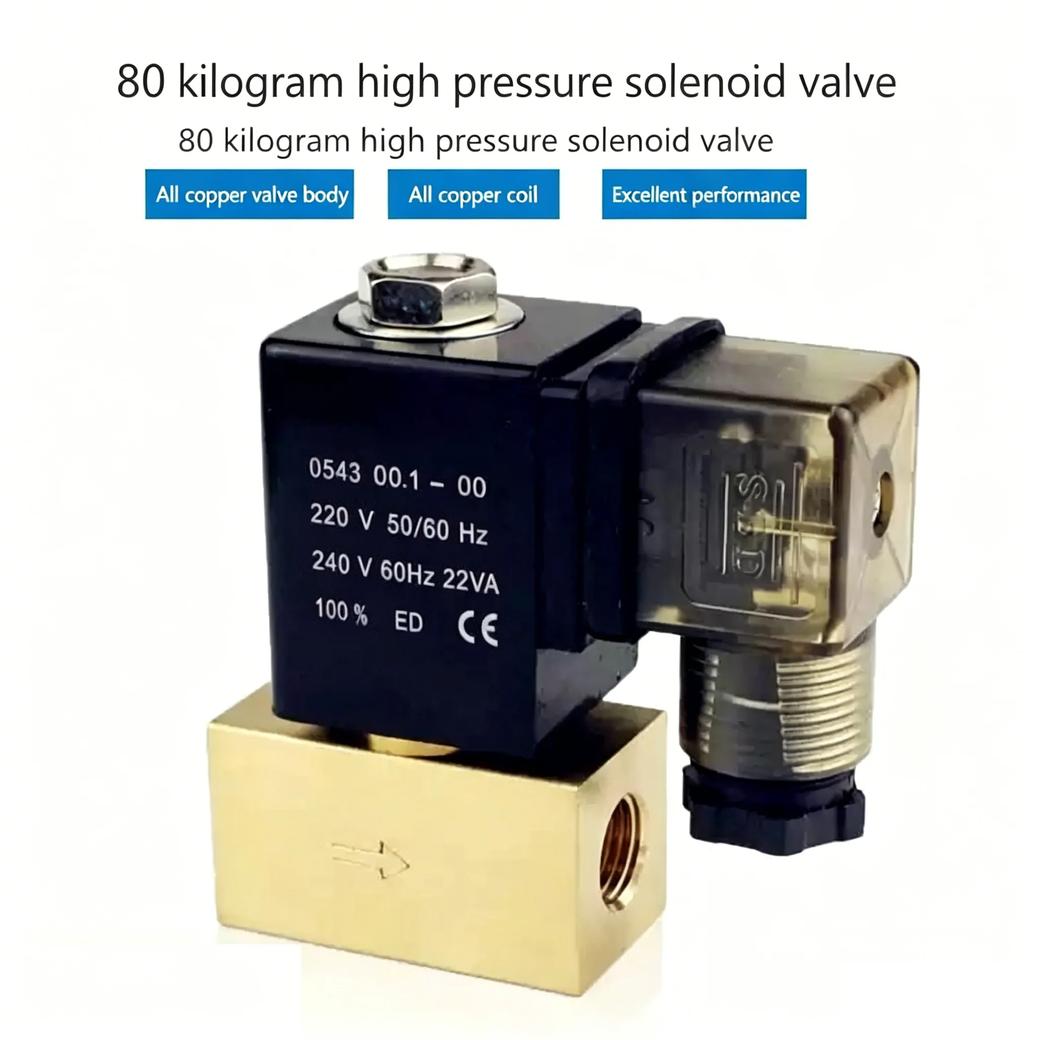 JT22-02 Direct Acting Brass Valve 80bar High Pressure Solenoid Valve 2 Way 1/4 3/8 1/2 BSP DC12V/24V AC220V Normal Close