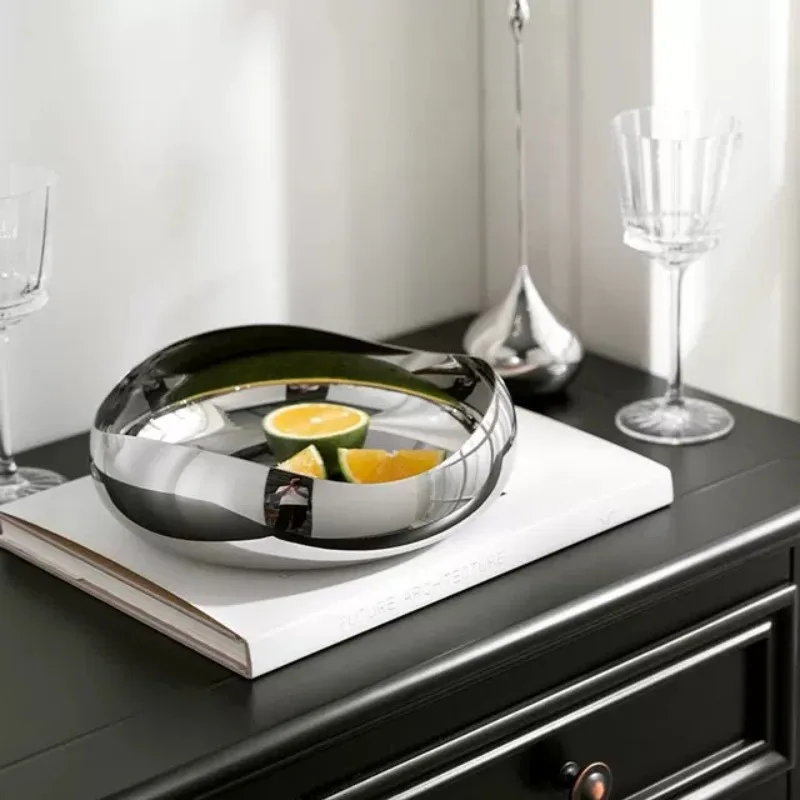 Light luxury stainless steel fruit basket special-shaped salad bowl living room dining table dried fruit plate household