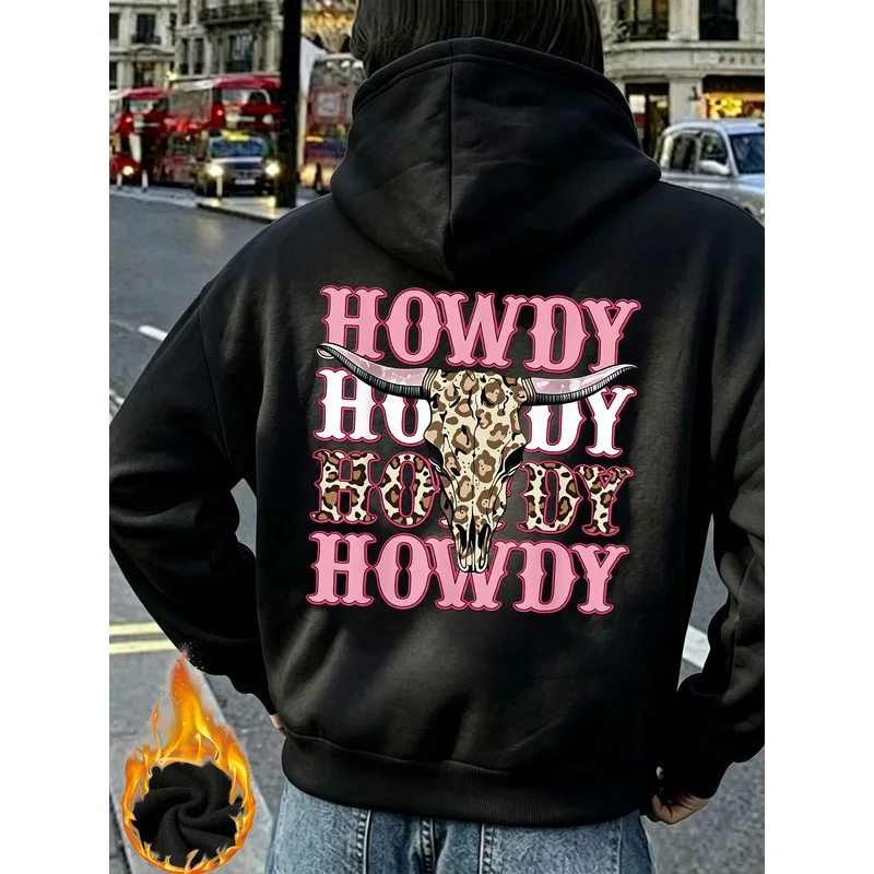 Women's casual hoodie, featuring a multi-layered leopard print with a Christmas slogan design, a fashionable hooded sweatshirt.