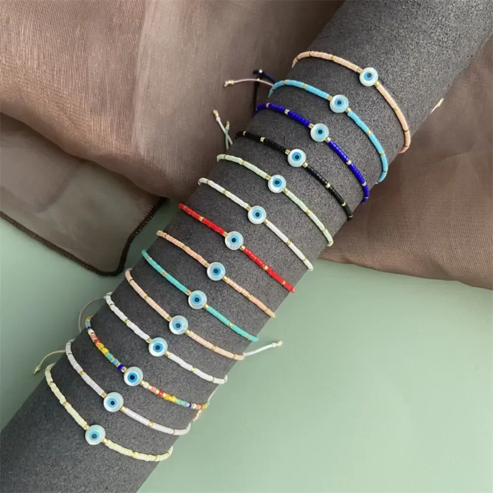 KKBEAD متعدد الألوان الشر سوار بحليات العين الزرقاء قابل للتعديل سلسلة ميوكي الخرز داينتي أساور للنساء ديليكا مطرز شيك بوهو مجوهرات