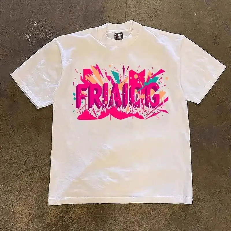 

Dopamine American Trend Printing Short-sleeved T-shirt Men's and Women's Same Pure Cotton Round Neck Top Loose Niche Design Top