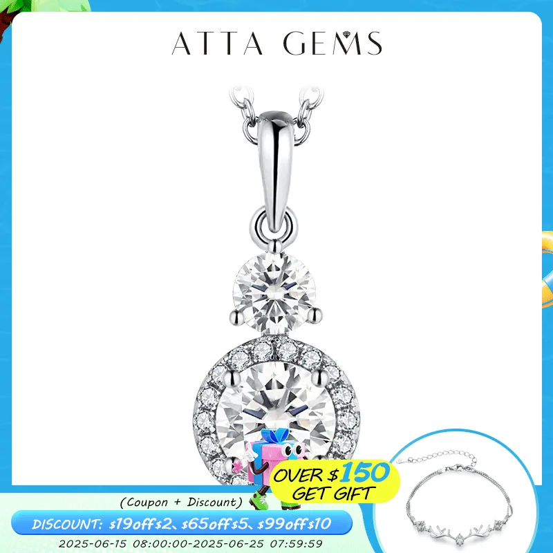 

ATTAGEMS Moissanite Round 6.5mm Pendants 1CT D Color Diamond Gemstone Necklaces For Women Authentic 925 Sterling Silver Jewelry
