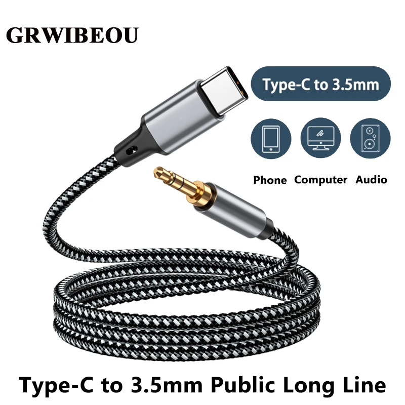 GRWIBEOU Type-C to 3.5 mm audio cable adapter Male to male headphones plug,in wire suitable for laptop/tablet/mobile phone