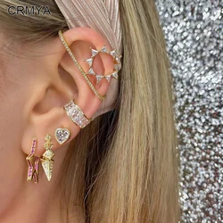 CRMYA Gold-color Clip Dangle Earrings for Women Fashion Piercing Color Cubic Zirconia Women Earrings Set 2023 Jewelry Wholesale