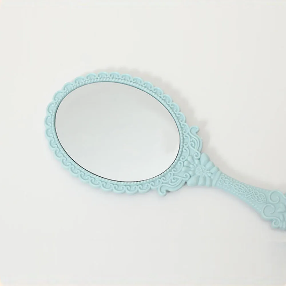 Espelho de vaidade portátil esculpido vintage elipse abs espelho de maquiagem spa salão de beleza espelho de mão alça cosmética compacto para mulher