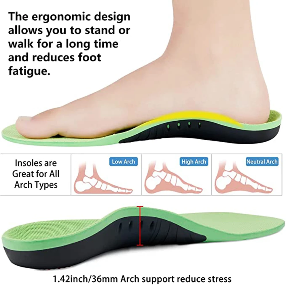 2Pcs High Arch Support Insoles for Flat Feet Orthotic Insert Work Boot Heel Pain Relief Shoe Insole Absorb Shock with Every Step